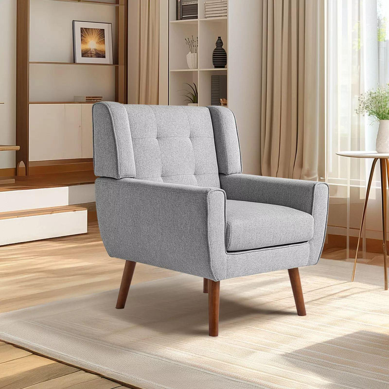 Fauteuil d'appoint moderne - fauteuil simple, fauteuil rembourré gris pour le salon, la chambre à coucher ou le bureau - Fauteuil confortable à petit espace avec structure robuste