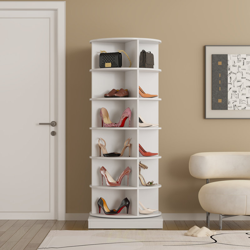 360 Rotating Shoe Cabinet 6 Layers, Shoe Storage, White