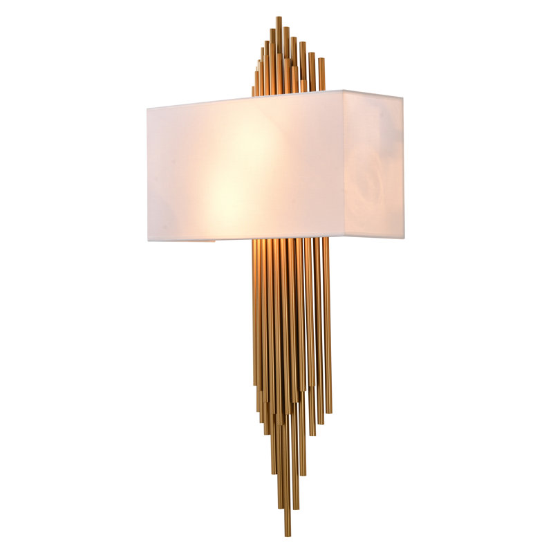 2-Light Antique Brass Rod Wall Sconce With A White Shade, Antique brass