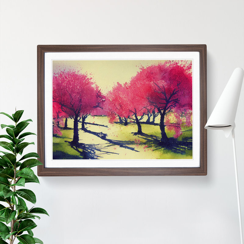 XH1022-7470X Righteous Cherry Blossom Trees - Single Picture Frame Painting, 46cm H x 64cm W x 2cm D, Walnut