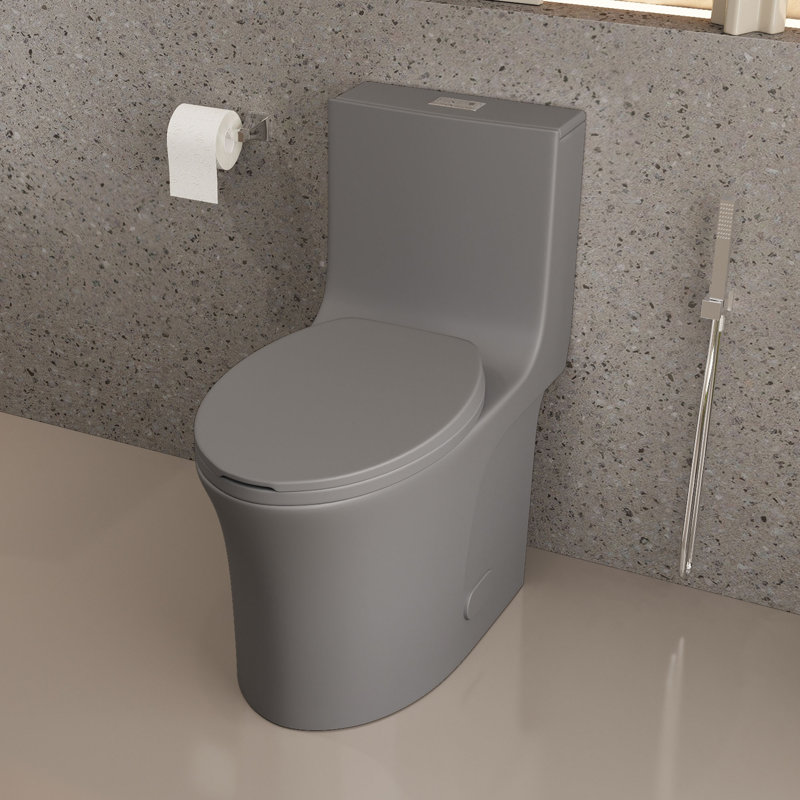 One-Piece 1.1/1.6 Gpf Dual Flush Elongated Toilet In Seat Included, Light Gray
