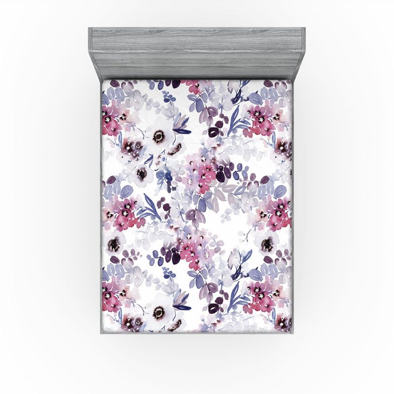 Drap-housse rustique Ambesonne, Mauve, taupe, bleu, violet / floral, Drap-housse grand