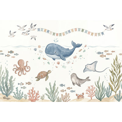 Décoration murale sous-marine baleine côtière amovible