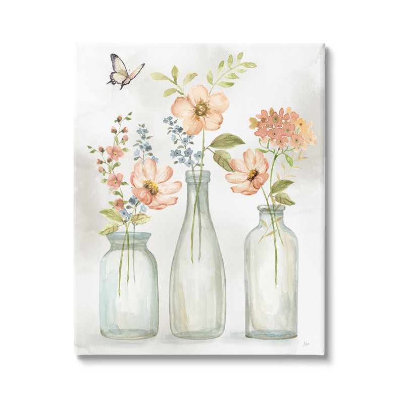 «Pink Blossoms Butterfly Arrangement Floater», art mural par Nan, H 20 po x l 16 po x P 1,5 po, Toile tendue