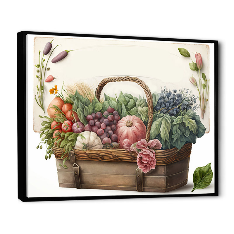 Fruit in Basket III - Lake House, art mural, L 32 po x H 24 po, Toile avec cadre flottant noir
