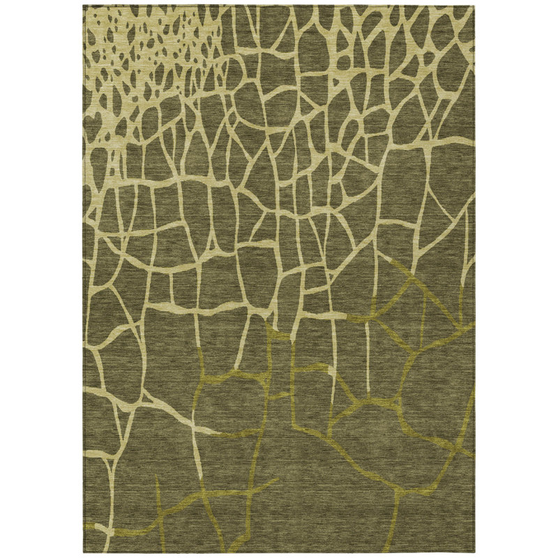 HomeRoots 3' X 5' Olive Green And Dark Green Abstract Washable Indoor Outdoor Area Rug