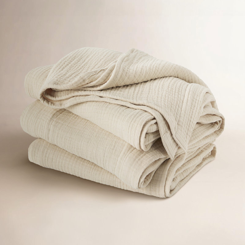 Couverture en mousseline 100% coton, 4 couches, pour l'été, pour plus de confort, 200 g / m², Beige, Très grand lit