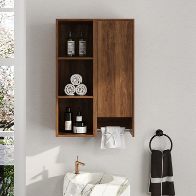 Armoire de rangement pour salle de bain 24 po Tinku avec porte à fermeture douce, porte-serviettes et tablette cubique 3 pièces