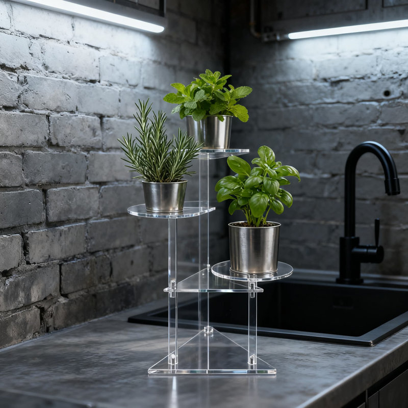 Support pour plante d'angle à 3 niveaux en acrylique transparent, présentoir d'intérieur pour plantes et fleurs, capacité de 11 lb, peu encombrant pour le patio du salon