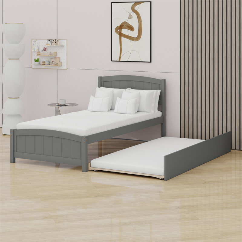 Lit plate-forme avec lit gigogne, Gris