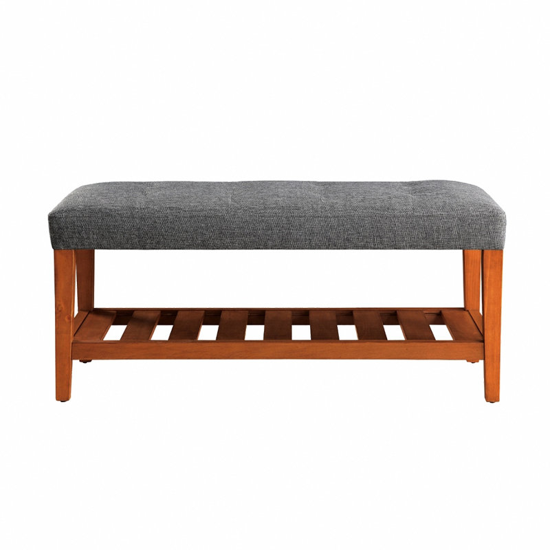 Banc rembourré en tissu avec rangement ouvert, Gris