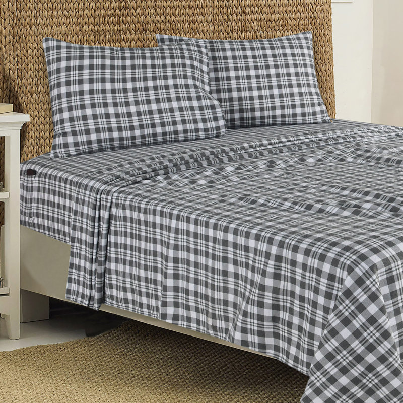 Ensemble de draps 100% flanelle de coton Colyt, Ensemble pour grand lit + drap-housse + 2 taies d', Carreauté gris