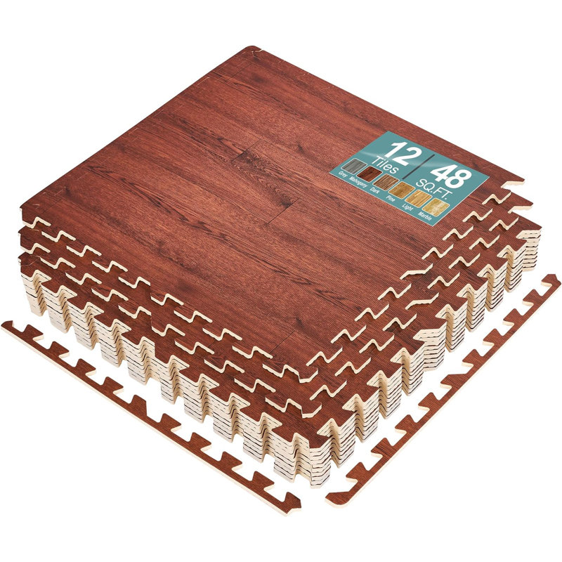 Sorbus 24" Interlocking Floor Foam Mat, Mahogany, 0.38" H x 24" W x 24" D