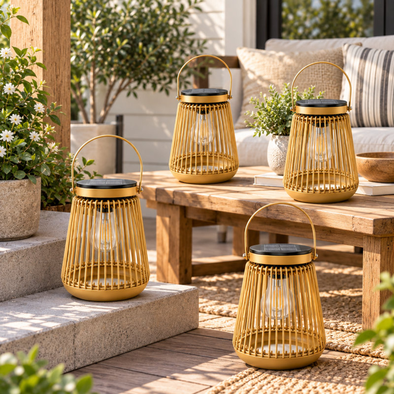 Lanterne solaire en rotin d'extérieur imperméable à l'eau, lumière blanche chaude de bougie 2700K avec capteur automatique du crépuscule à l'aube pour terrasse de jardin