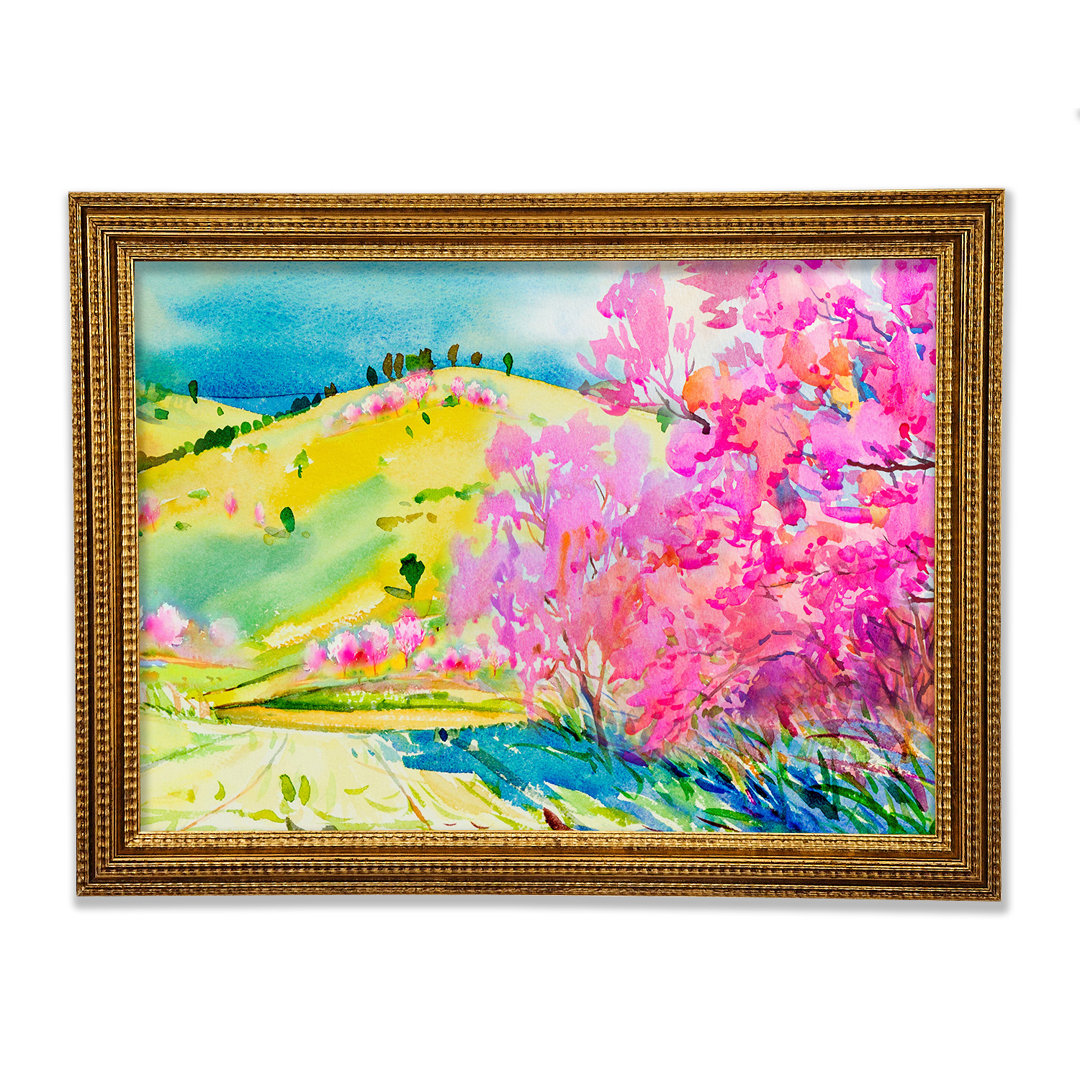 Gerahmtes Leinwandbild Pink Blossom Hilltops