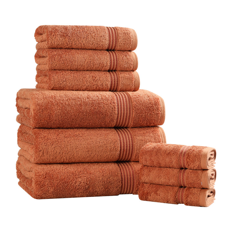 Glennet Heritage Certified Egyptian Cotton Plush Absorbent 9 Piece Bathroom Towel Set, Caramel Brown