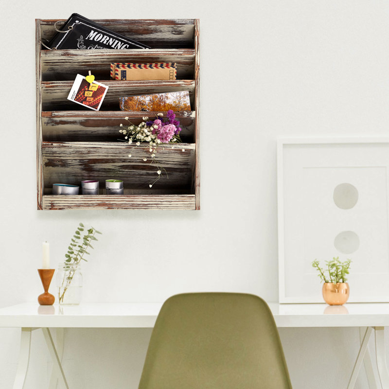 Eulah Solid Wood 5 Slot Wall Mail Holder Document Rack