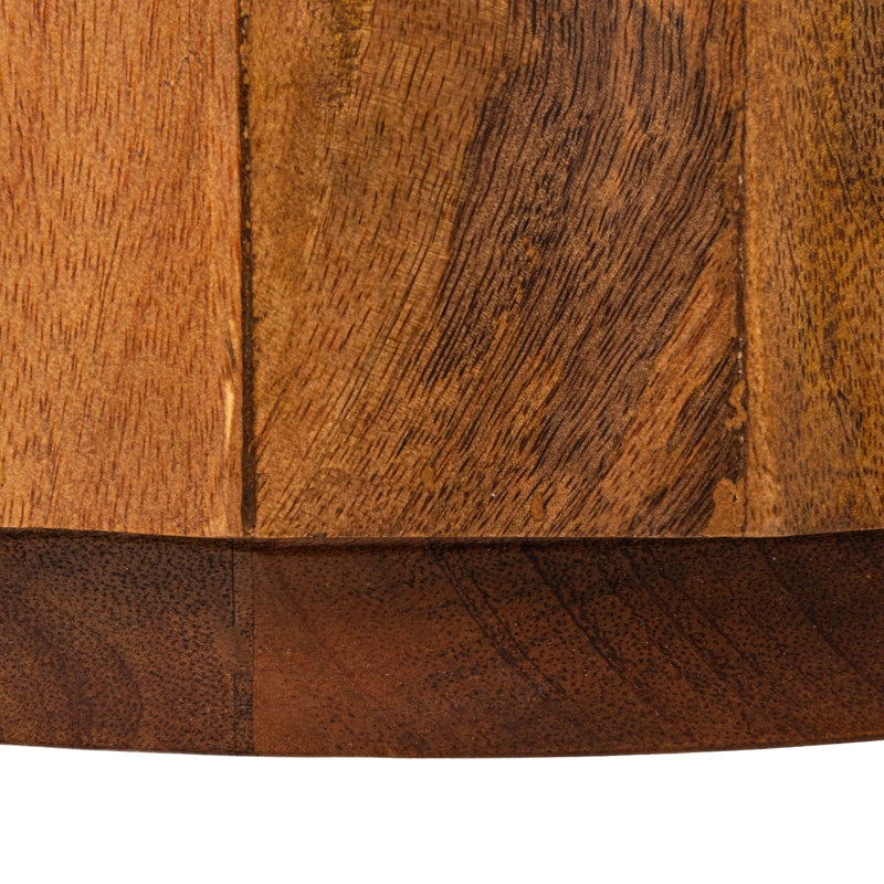 Luca Round Mango Wood Fluted End Table with Marble Top, Walnut, Brown/Ivory