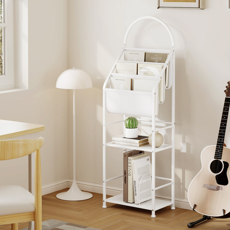 Industrial Style 3 Tier Vinyl Holder Display Book Shelf, White