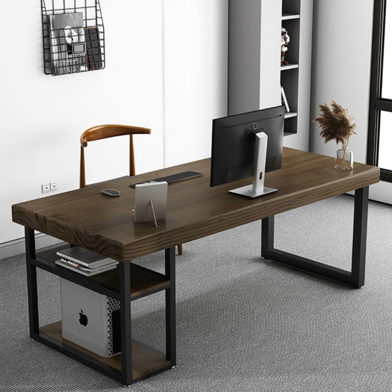 Taupe Brown Rectangular Solid Wood Executive Desk, Taupe Brown, 29.53" H x 70.87" W x 31.5" D