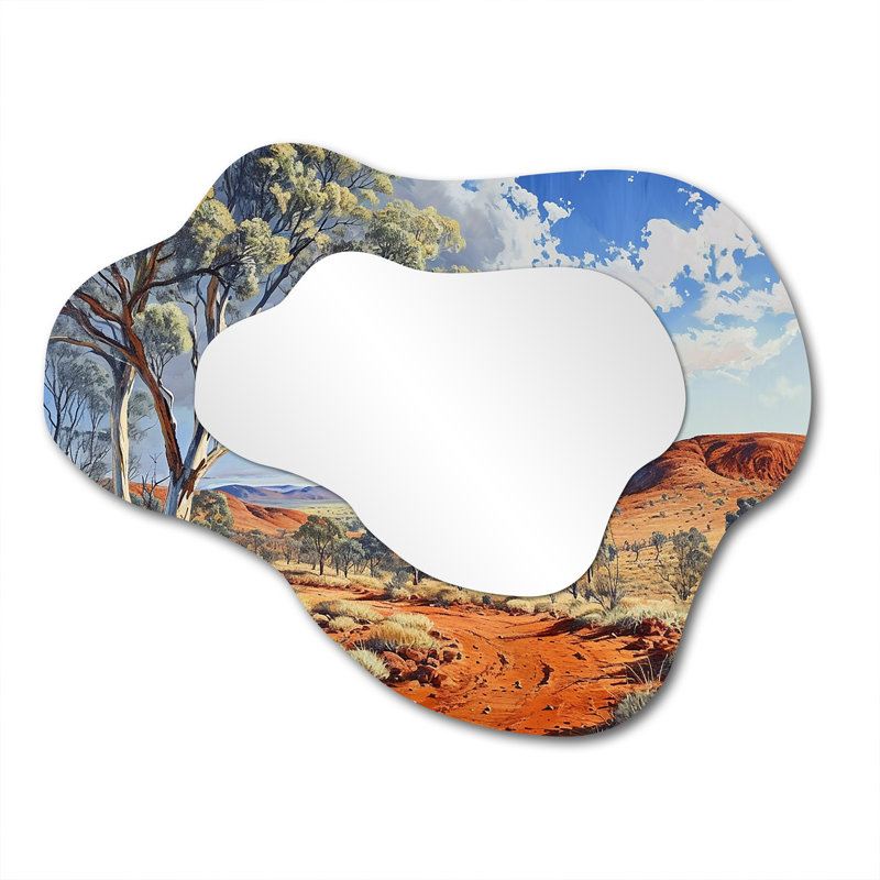 Country Road In Australian Outback - miroir unique Canyon Cloud, grand miroir mural asymétrique brun, impression d'art en métal