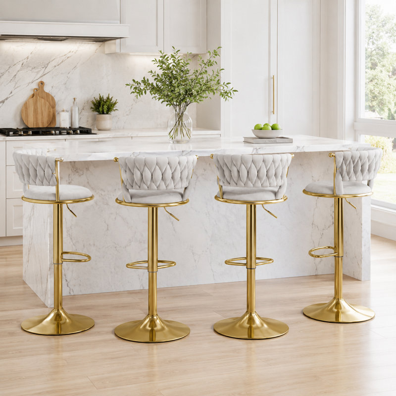 Tabouret tournant en velours, Gris clair