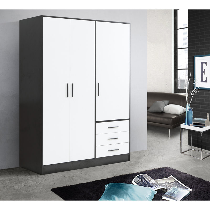 Ingram 3 Door Wardrobe, Matt Black/Matt White
