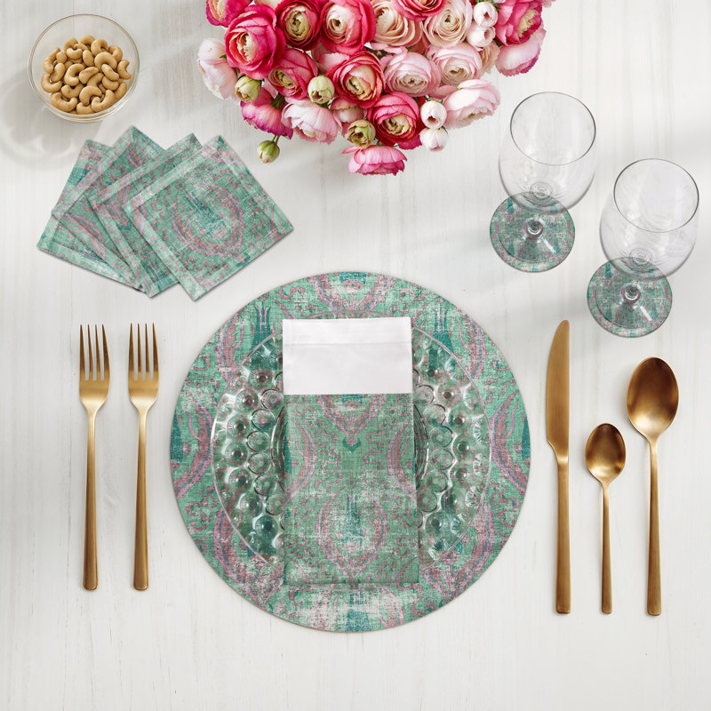 Byzantine Jewel Cotton Sateen Cocktail Napkins, Green