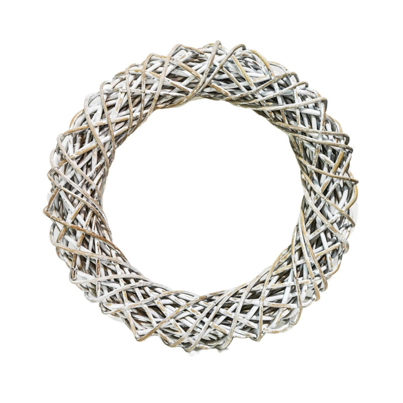 Natural Rattan Hand Finished Wreath, White, 50" H x 50" W x 10" D