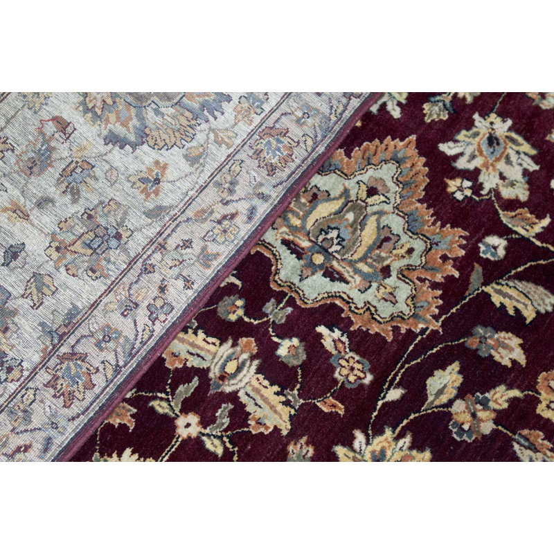 Tapis rouge et crème noué à la main de haute qualité, Carré 9 pi