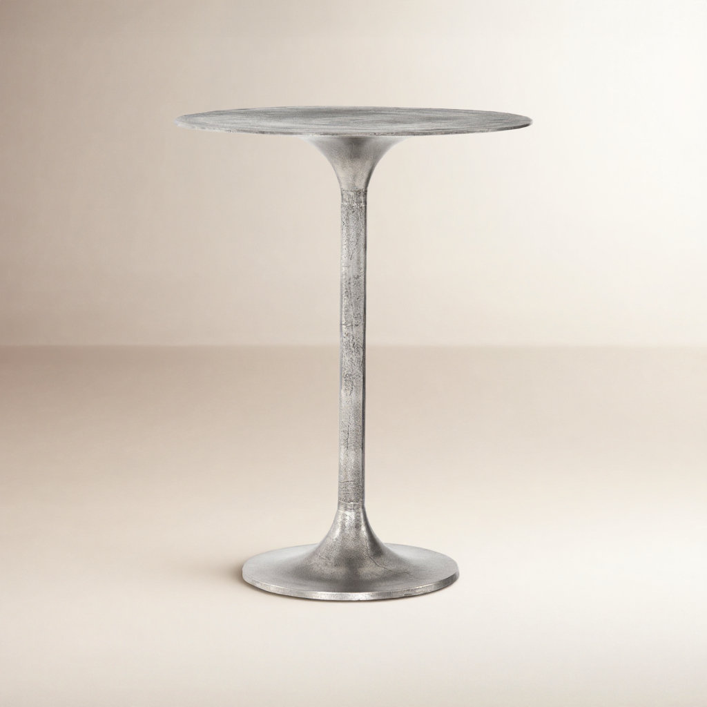 Roksana Bar Height Pedestal Dining Table, Raw Antique Nickel, Bar Height ( 42" Height)