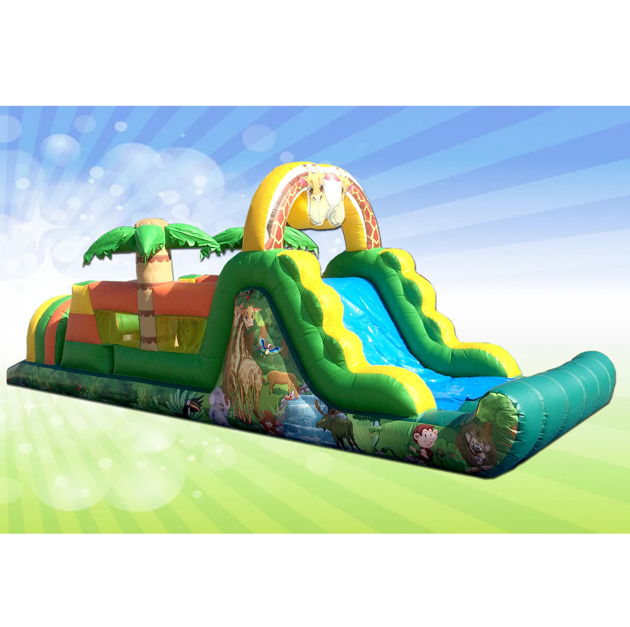 Jingo Jump Jungle Fun Inflatable Obstacle Course with Air Blower | Wayfair