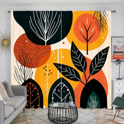 2Pcs Abstract Botanical Pattern Curtains, Sun Blocking Rod Pocket, Boho Minimalist Design, All-Season For Living Room Bedroom Study Window Decor