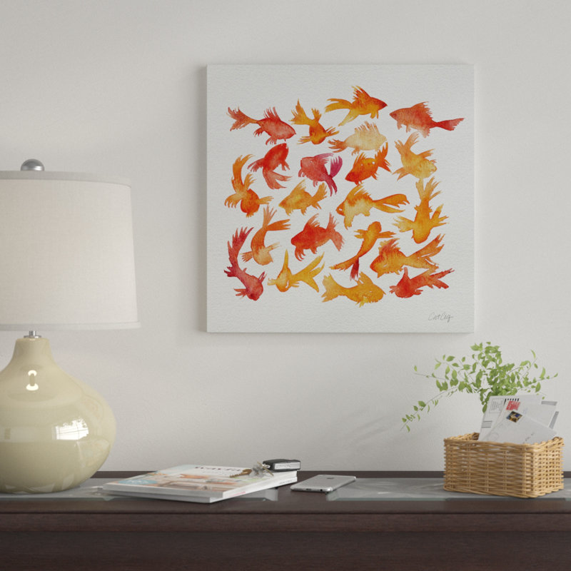 «Goldfish» - reproduction non encadrée, Toile avec cadre noir, H 26 po x l 26 po x P 1,5 po, Pas de tapis