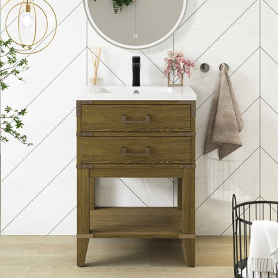 24'' Single Sink Freestanding Bathroom Vanity With Resin Top