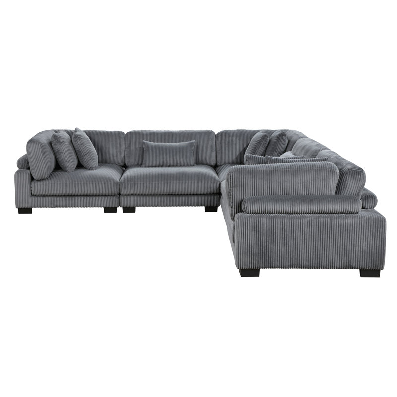 Canapé modulaire 5 pièces Sumekh, Velours côtelé gris