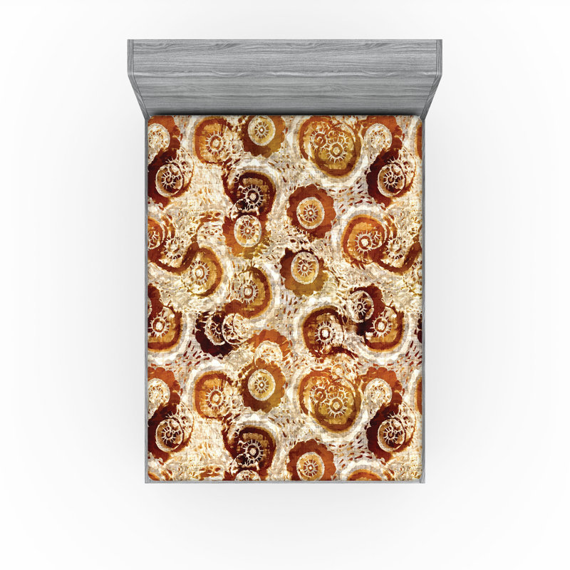 Drap-housse rustique Ambesonne, Drap-housse grand, Orange foncé, brun phoque / floral