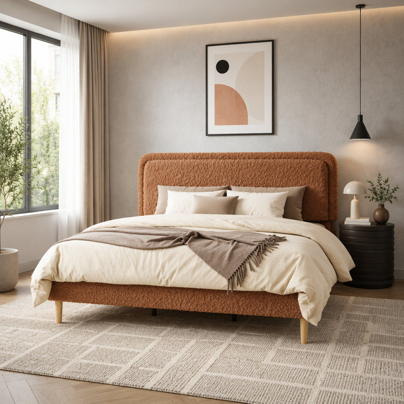 Très grand lit plateforme tapissier très grand avec tête de lit ajustable, support en lattes de bois et conception silencieuse