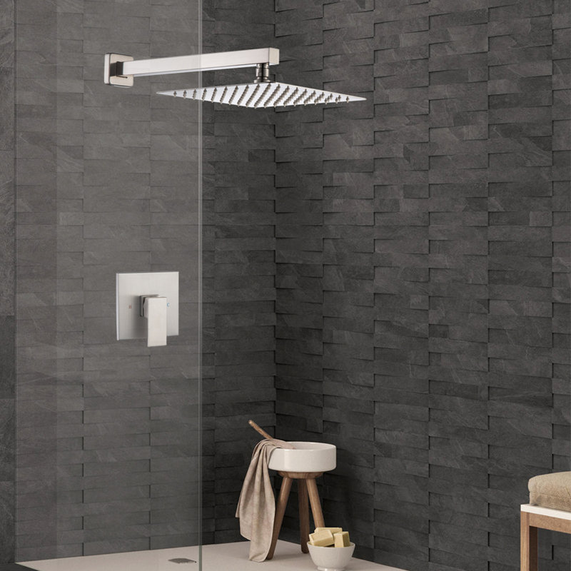 Rainlex Square Pressure Balanced Complete Shower System With Rough-in Valve, Brush Nickel