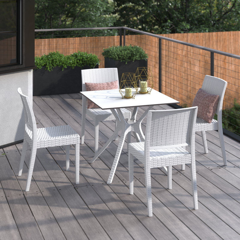 Maleeha 4 - Person Patio Dining Set with Square Table, White