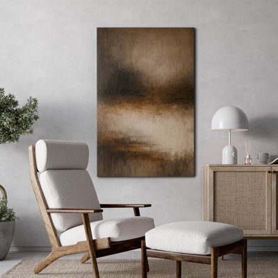 Art abstrait sur toile abstrait brun foncé et beige - Reproduction d'art contemporain dégradé fluide pour salon, bureau ou salle à manger