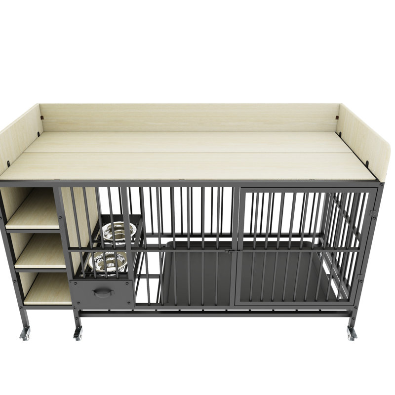 Grande cage pour animal de compagnie avec rangement en fer - Matériau, espace de couleur beige noir