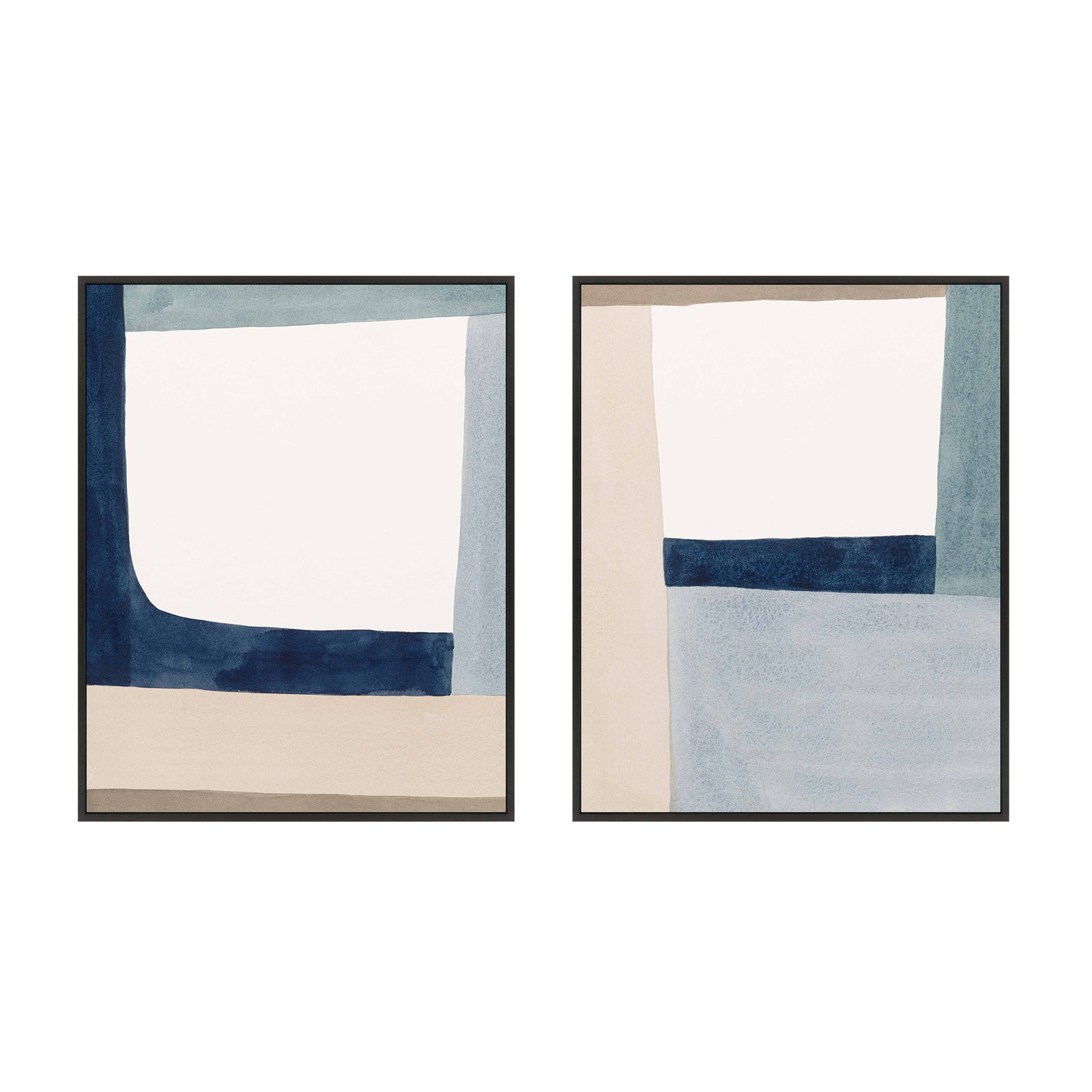 Composition in Blue 2-Piece Print Set, Picture Framed Canvas, 25" H x 40" W, Black