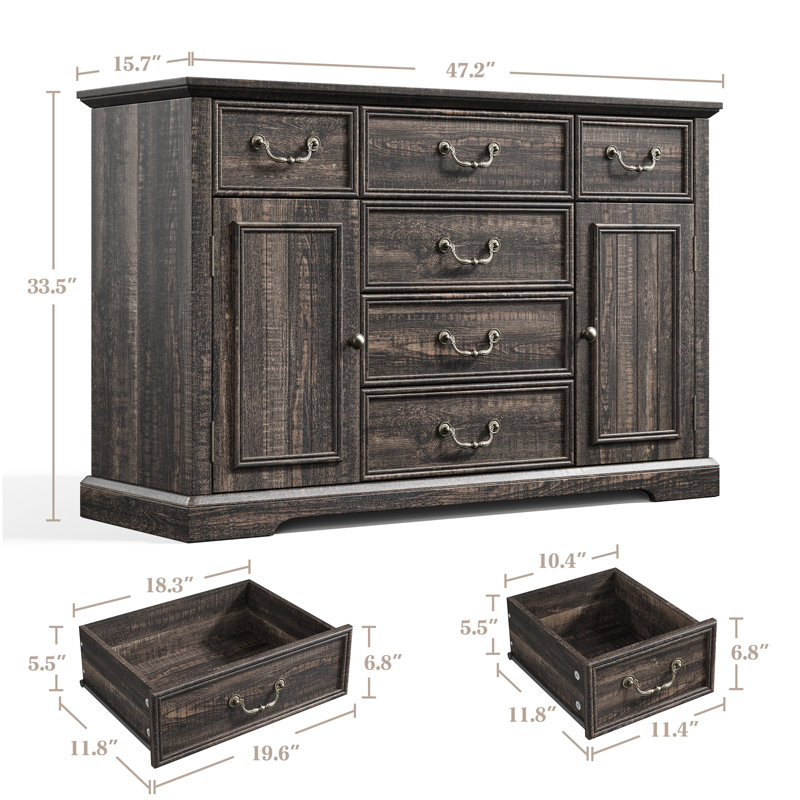 6 Drawers Dresser With Barn Door,47.2" Wide Wooden Dresser For Bedroom,Rustic Chest Of Drawers And 55" Tv Stand For Living Room