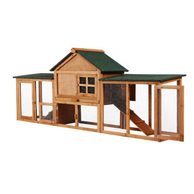 Outdoor Wooden Chicken Coop with Run, 2–4 Chickens or Rabbits, Waterproof Hen House with Removable Tray, Asphalt Roof, Ramp, and Nesting Box