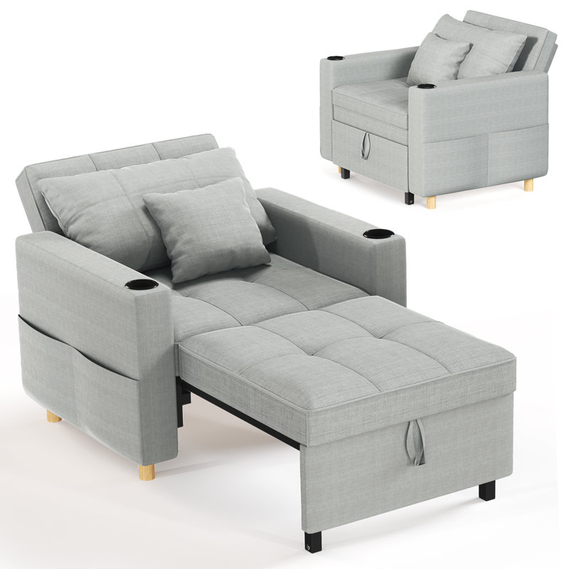 Chaise d'appoint rembourrée Heckman, 100 % lin gris clair