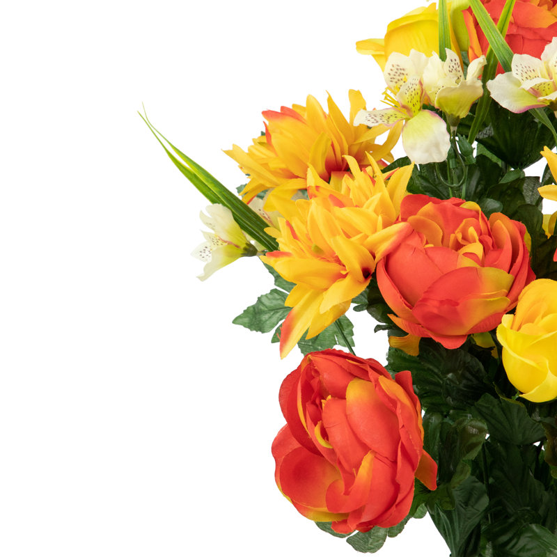 27" Orange and Yellow Dahlia, Peony, and Rose Silk Floral Bouquet