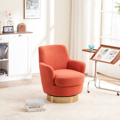 Fauteuil pivotant orange avec coussin haute éponge - Base de meuble de salon en acier inoxydable doré