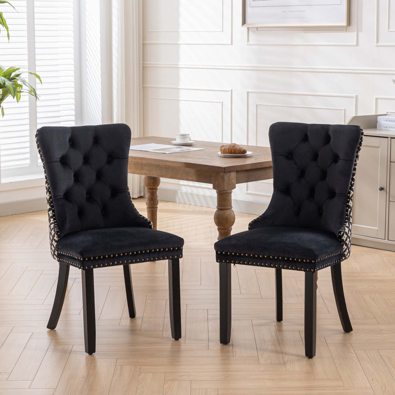 Geddy 20'' H Tufted Velvet Upholstered Side Chair, Black, Black