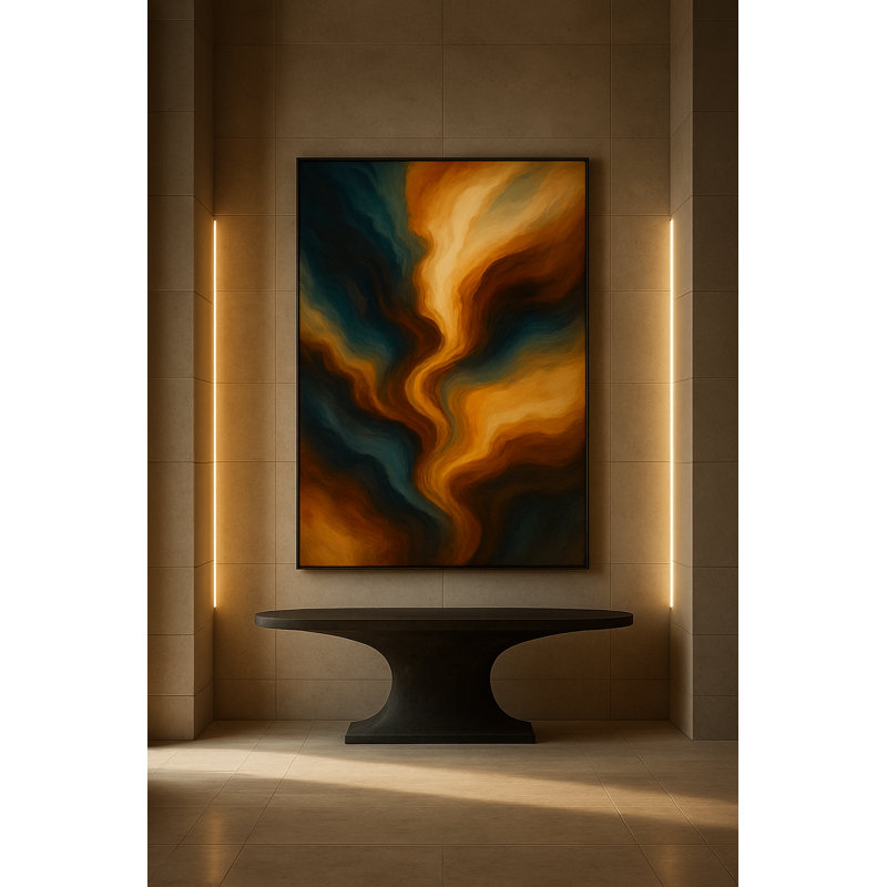 Golden Current Framed Canvas Wall Art by Kasian Art Studio - Black Frame